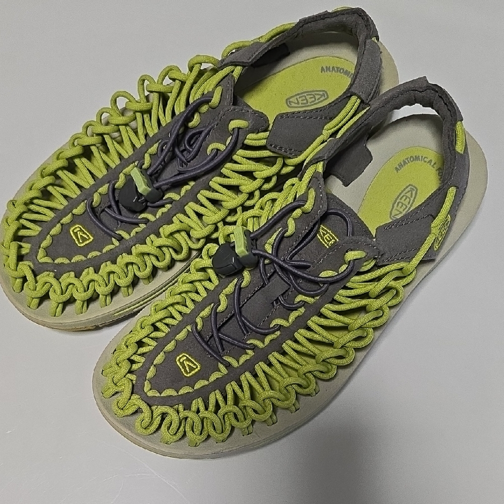 Keen UNEEK Neon Green and Gray Braided Cord Sandals